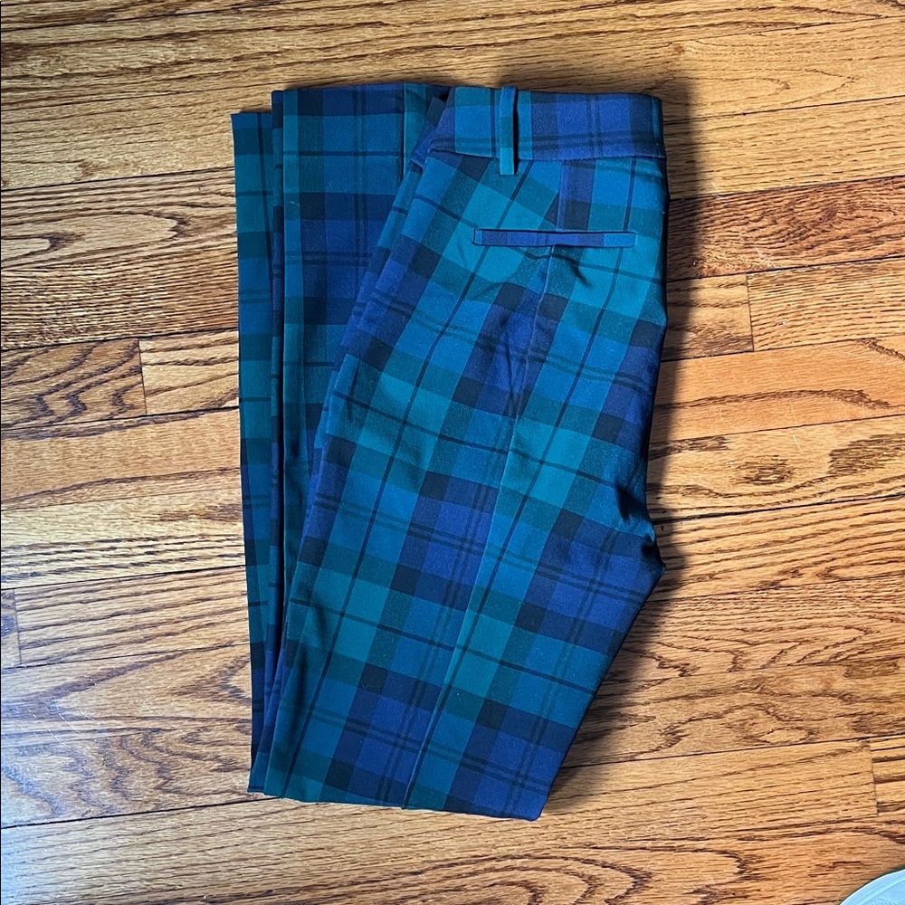 J. Crew Women's Blue and Green Plaid Straight Leg Pants - Picture 3 of 3